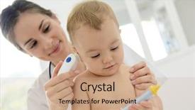  Presentation with pediatrician - Beautiful PPT theme featuring pediatrician taking baby's temperature backdrop and a coral colored foreground