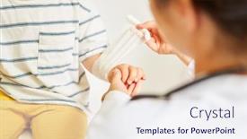  Presentation with pediatrician - Slide set with pediatrician-ties-bandage-around-child background and a sky blue colored foreground