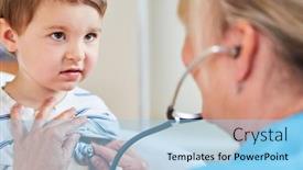  Presentation with pediatrician - PPT theme with pediatrician-with-the-stethoscope-during background and a light blue colored foreground