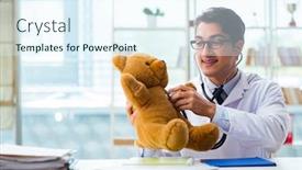  Presentation with pediatrician - Colorful presentation design enhanced with pediatrician with toy sitting in the office backdrop and a sky blue colored foreground