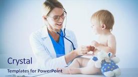  Presentation with kid prison - Cool new PPT layouts with pediatrist - female doctor is listening kid backdrop and a  colored foreground