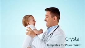  Presentation with baby medical - Beautiful PPT theme featuring pediatrist - medicine healthcare pediatry and people backdrop and a sky blue colored foreground