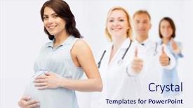  Presentation with medicine pregnant woman - Cool new PPT theme with pediatrist - pregnancy healthcare medicine people backdrop and a sky blue colored foreground