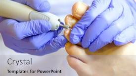  Presentation with clinic - Audience pleasing presentation theme consisting of pedicure specialist works with the patient in clinic backdrop and a light blue colored foreground