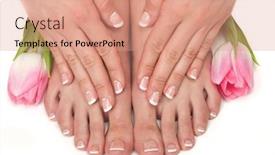  Presentation with feet - Audience pleasing PPT theme consisting of pedicured-feet-manicured-hands backdrop and a coral colored foreground