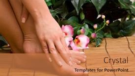  Presentation with orchid - Amazing PPT theme having pedicured-female-feet-with-orchid backdrop and a coral colored foreground