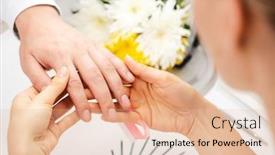  Presentation with manicure - PPT layouts having pedicurist looking at fingernails of man prior to manicure in her studio background and a lemonade colored foreground