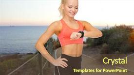  Presentation with heart rate - Colorful presentation design enhanced with pedometer - fitness sport technology people backdrop and a  colored foreground