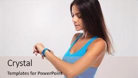  Presentation with pregnancy fitness - Amazing PPT layouts having pedometer - fitness woman using fitness tracker backdrop and a coral colored foreground