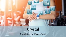  Presentation with woman sport - Slide deck with pedometer - sport application concept young woman background and a light blue colored foreground