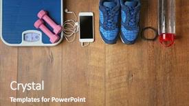  Presentation with electronic measure equipment - Colorful PPT layouts enhanced with pedometer - sport sneakers and equipment backdrop and a  colored foreground