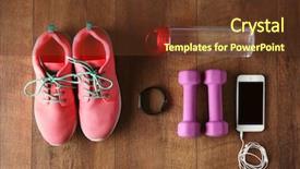  Presentation with electronic measure equipment - Theme featuring pedometer - sport sneakers and equipment background and a  colored foreground