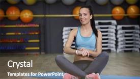 Presentation with gym - Audience pleasing PPT theme consisting of pedometer - young woman with fitness tracker backdrop and a tawny brown colored foreground