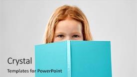  Presentation with red grey - PPT theme having schoolgirl peeking - childhood and people concept background and a light blue colored foreground