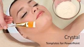  Presentation with salon - Amazing slide deck having skin care cleaning beauty - beautiful young woman in cosmetic backdrop and a coral colored foreground