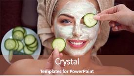  Presentation with hydration - Amazing theme having hydration - smiling girl with cosmetic mask backdrop and a coral colored foreground