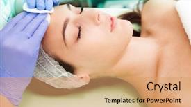  Presentation with facial - Slide set enhanced with pelant - woman at facial cosmetics treatment background and a coral colored foreground