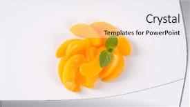  Presentation with electronics white - Slides consisting of peeled and sliced peaches background and a sky blue colored foreground