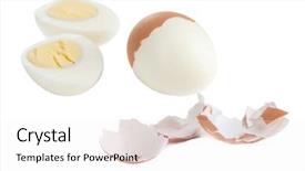  Presentation with egg - Cool new PPT theme with peeled boiled egg isolated on white backdrop and a sky blue colored foreground