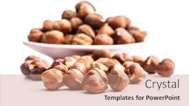 Presentation with hazelnuts - PPT theme having peeled-hazelnuts-isolated-on-white background and a coral colored foreground