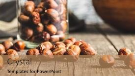  Presentation with hazelnuts - Slide deck with peeled-hazelnuts-on-old-wooden background and a coral colored foreground