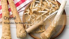  Presentation with root - Presentation consisting of peeled horseradish root on plate background and a coral colored foreground