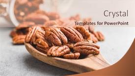  Presentation with spoon - Presentation featuring peeled-pecan-nuts background and a lemonade colored foreground