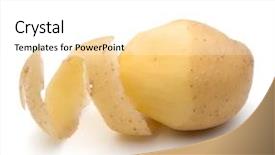  Presentation with potato - Audience pleasing PPT layouts consisting of bulbous - peeled potato tuber with peel backdrop and a white colored foreground