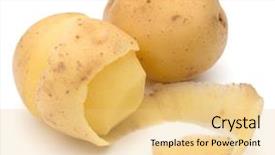  Presentation with potato - Colorful PPT theme enhanced with peeled potato tuber with peel spiral isolated on white background cutout backdrop and a lemonade colored foreground