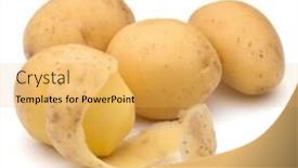 Presentation with potato - Cool new theme with peeled potato tuber with peel spiral isolated on white background cutout backdrop and a yellow colored foreground