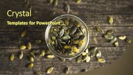  Presentation with pumpkin seeds - Beautiful PPT theme featuring peeled-pumpkin-seeds-in-jar backdrop and a tawny brown colored foreground