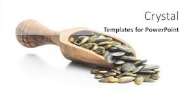  Presentation with pumpkin seeds - PPT layouts enhanced with peeled-pumpkin-seeds-in-wooden background and a white colored foreground