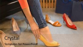  Presentation with fashion shoes - Amazing slide set having peep toe shoes at store backdrop and a coral colored foreground