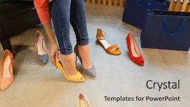  Presentation with fashion shoes - Cool new slide set with peep toe shoes at store backdrop and a soft green colored foreground