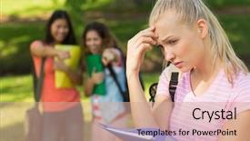  Presentation with peer - Presentation theme featuring peer - female student being bullied background and a coral colored foreground