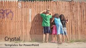  Presentation with peer - Amazing presentation design having peer - kids peeking through a fence backdrop and a coral colored foreground