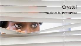  Presentation with peer - Presentation theme having peer - woman looking through blinds background and a light gray colored foreground