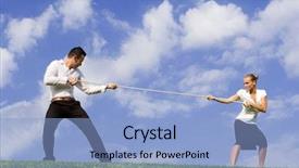  Presentation with 3d man business leader - Beautiful PPT theme featuring peer pressure - business woman versus business man backdrop and a light blue colored foreground