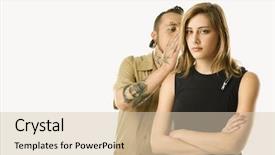  Presentation with peer pressure - Colorful PPT theme enhanced with peer pressure - caucasian mid-adult man whispering backdrop and a soft green colored foreground