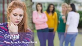  Presentation with peer pressure - Slide set having peer pressure - female student being bullied background and a violet colored foreground
