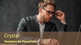  Presentation with t shirt screen print - Audience pleasing PPT theme consisting of peering-man-in-a-jacket backdrop and a tawny brown colored foreground