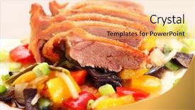  Presentation with duck - Beautiful presentation theme featuring peking - delicious roasted duck on vegetables backdrop and a coral colored foreground