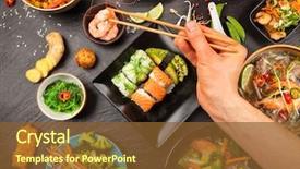  Presentation with asian chopsticks - PPT theme featuring peking - man hand holding chopsticks background and a tawny brown colored foreground