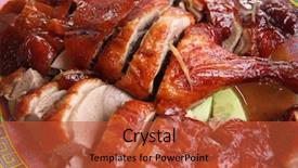 Presentation with duck - Presentation theme having peking - roast duck chinese cuisine sliced background and a red colored foreground
