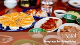  Presentation with chinese food chinese pancake - Audience pleasing slide set consisting of peking duck - chinese roast duck backdrop and a coral colored foreground