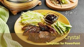  Presentation with chinese food - Presentation featuring peking-duck-chinese-food-yellow background and a tawny brown colored foreground