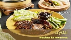  Presentation with chinese food - Presentation theme having peking-duck-chinese-food-yellow background and a tawny brown colored foreground