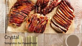  Presentation with duck - Presentation consisting of peking duck on parchment background and a coral colored foreground