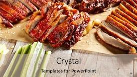  Presentation with parchment - Theme having peking duck on parchment background and a soft green colored foreground