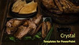  Presentation with green plate - PPT theme featuring peking-duck-on-the-plate background and a wine colored foreground